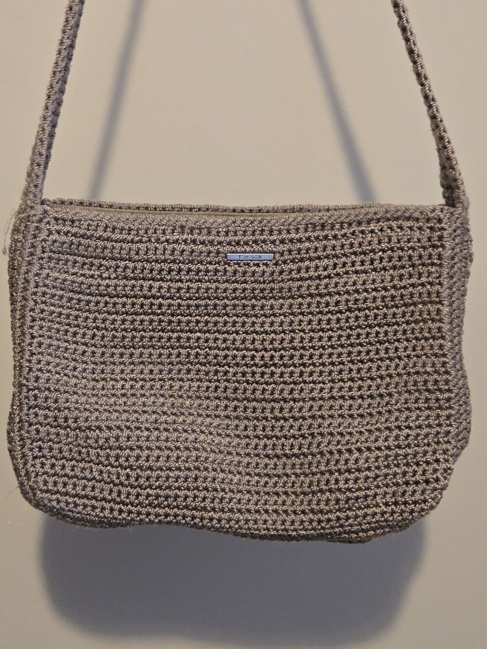 The Sak Brown Crochet Shoulder Bag Zip Closure Lined Inner Pockets